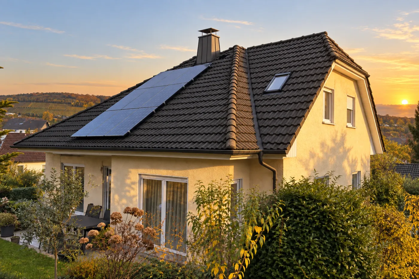Nachher: Dach und Giebel vom Garten aus: vermoost, dann sauber (Wambel)